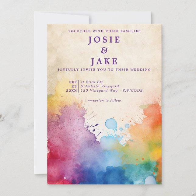 Invitation Coloré éclaboussures de peinture amusant mariage (Devant)