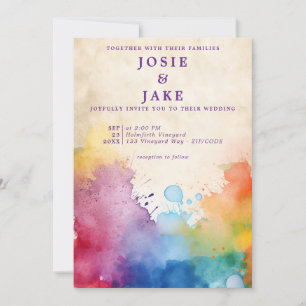 Invitation Coloré éclaboussures de peinture amusant mariage