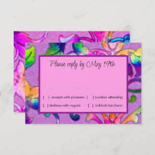 Invitation Coloré en damas peint rose RSVP