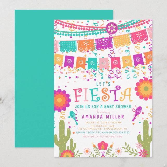Invitation Coloré Faisons la Fiesta Baby shower (Devant / Derrière)