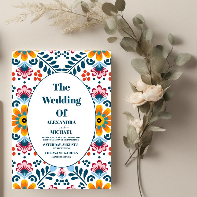 Invitation Coloré Floral mexicain Mariage Fiesta (Créateur téléchargé)