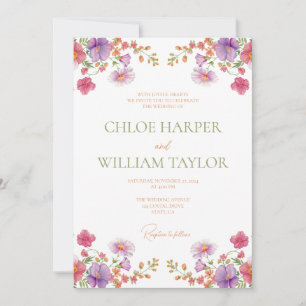 Invitation Coloré Floral rose violet orange jaune vert