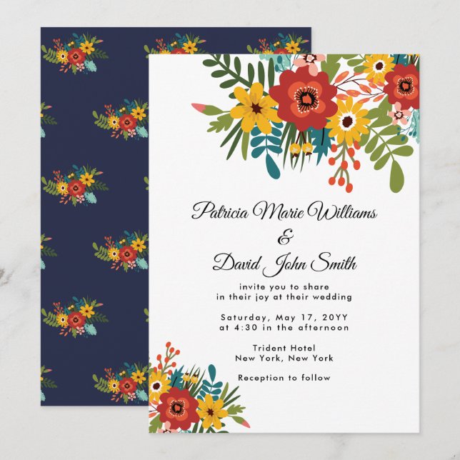 Invitation Coloré Floral Rustique Mariage (Devant / Derrière)