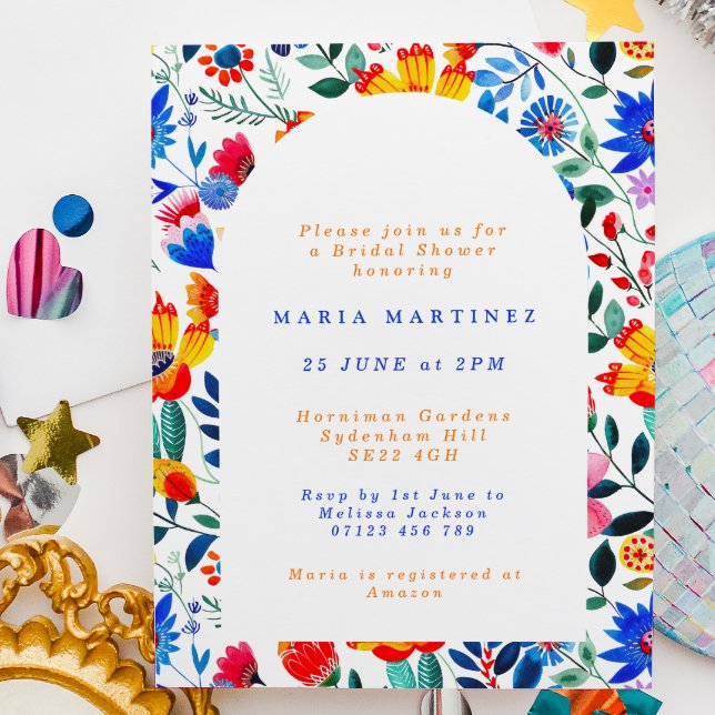 Invitation Coloré Folk Floral Fiesta Fête des mariées (Créateur téléchargé)