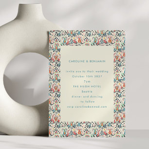 Invitation Coloré Folk Frontière Florale Boho Rouge Bleu Mari