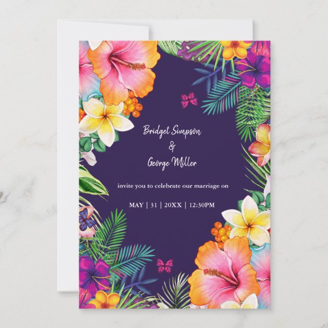 Invitation Coloré hawaïen tropical Mariage (Devant)