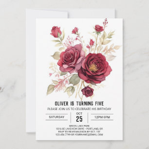 Invitation Coloré Printable Bourgogne Floral Anniversaire