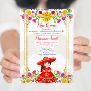 Invitation Coloré rouge Floral mexicain Quinceañera Invitati