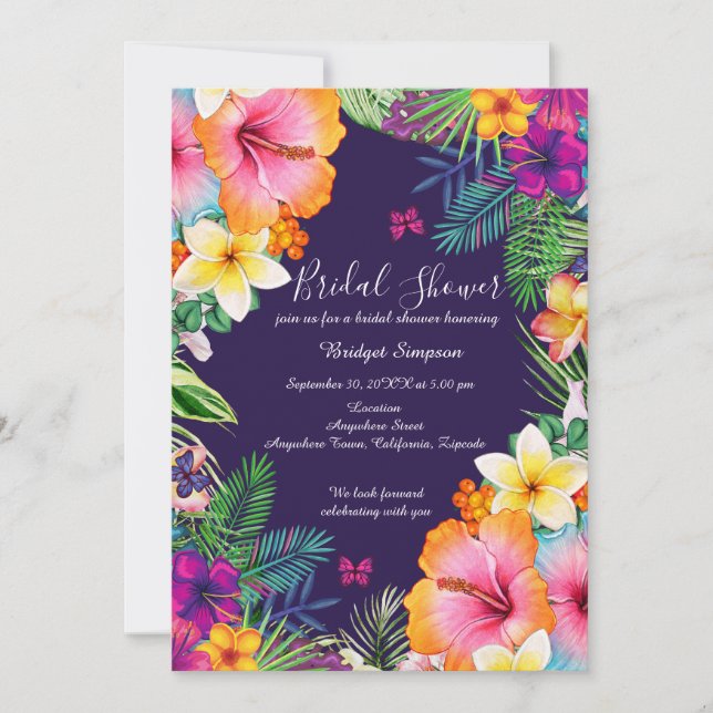 Invitation Coloré tropical hawaïen Floral douche nuptiale (Devant)