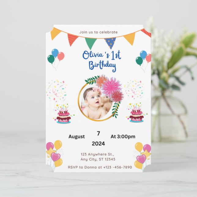 Invitation colorée 1er anniversaire (Debout devant)