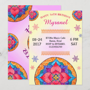 Invitation colorée d'anniversaire de mandala