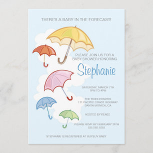 Invitation colorée de baby shower de parapluies
