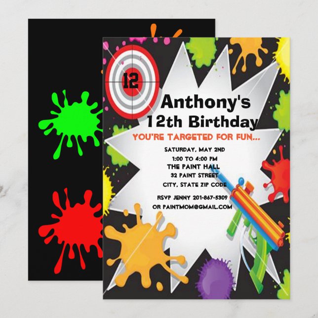 Invitation colorée de fête d'anniversaire de (Devant / Derrière)