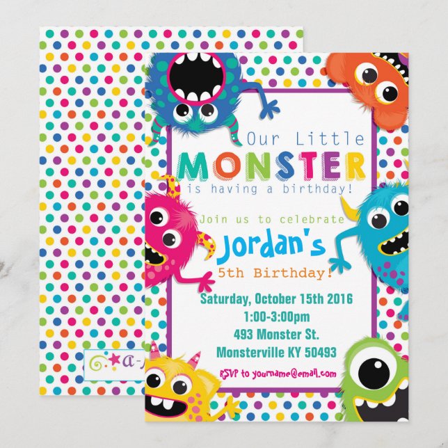 Invitation colorée de fête d'anniversaire de (Devant / Derrière)