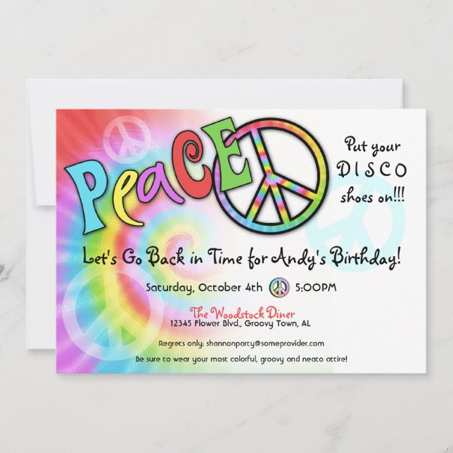 Invitation colorée de partie de PAIX (Devant)