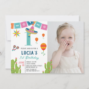 Invitation Colorée mexicaine Fiesta Cactus Photo 1er annivers