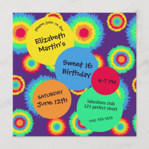 Invitation Colorée Tye Dye fête d'anniversaire