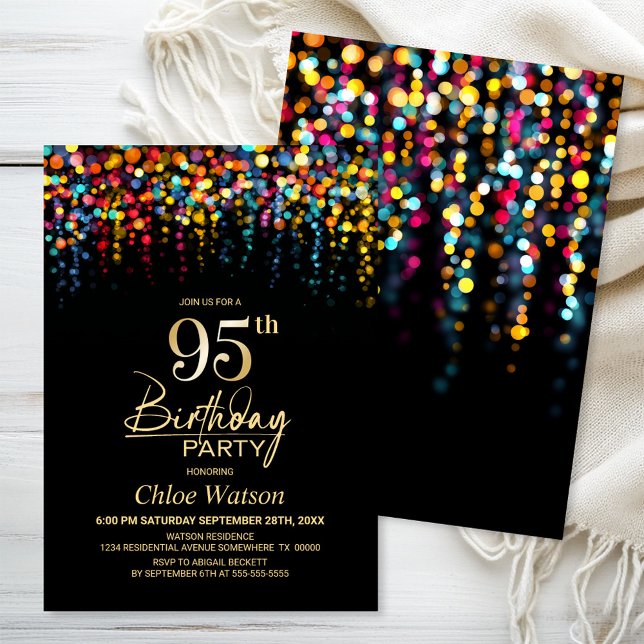 Invitation Colorful Bokeh Party Lights 95th Birthday Party (Créateur téléchargé)