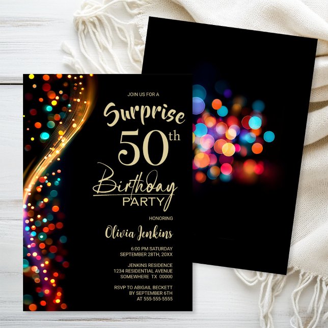 Invitation Colorful Bokeh Surprise 50e fête d'anniversaire (Créateur téléchargé)