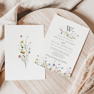 Invitation Colorful Dainty Fleurs sauvages Monogramme Mariage