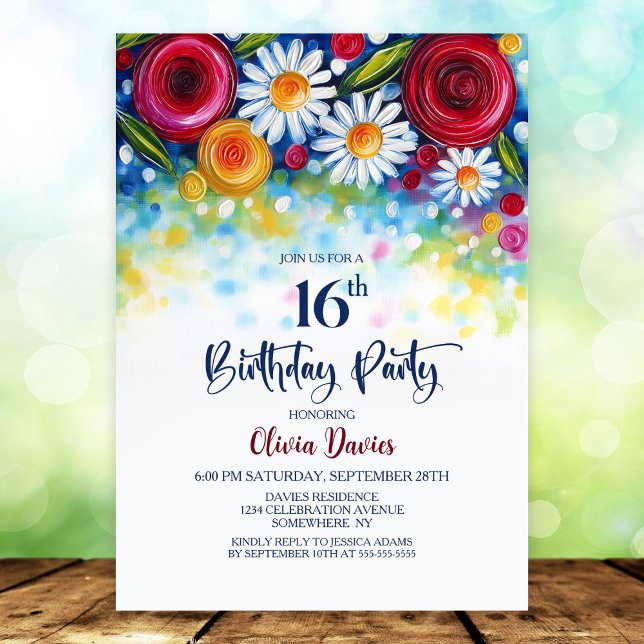 Invitation Colorful Floral 16th Birthday Party (Créateur téléchargé)