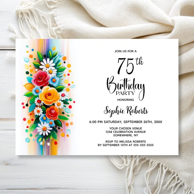 Invitation Colorful Floral 75th Birthday Party (Créateur téléchargé)