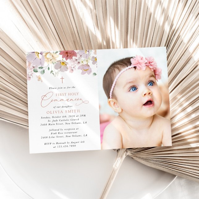 Invitation Colorful Flowers, Wildflowers, First Communion (Créateur téléchargé)
