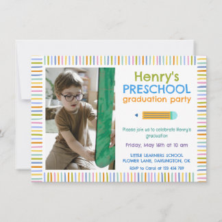 Invitation Colorful Fun Photo Preschool Graduation