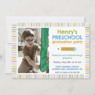 Invitation Colorful Fun Photo Preschool Graduation
