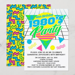 Invitation Colorful Geometry 1980s 80s 40e anniversaire fête