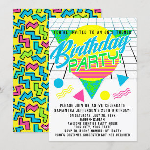 Invitation Colorful Geometry 1980s Quatre-vingts Anniversaire