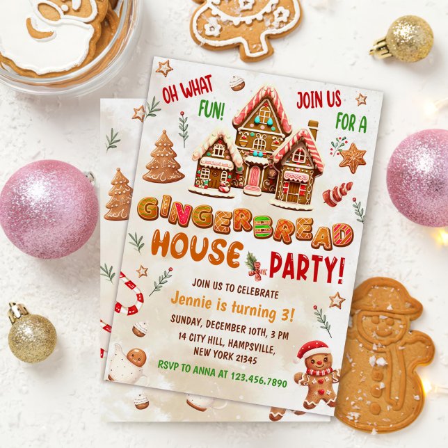 Invitation Colorful Gingerbread House Birthday Party  (Créateur téléchargé)