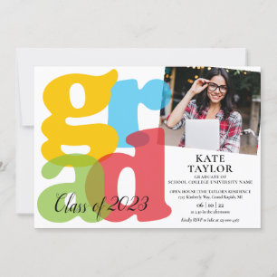 Invitation Colorful Grad 2e année Photo Graduation Party Invi