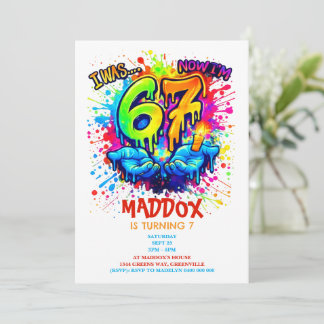Invitation Colorful Graffiti Six Seven Kids Birthday Party