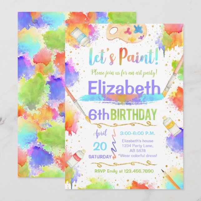 Invitation Colorful Paint Art Anniversaire fête (Devant / Derrière)