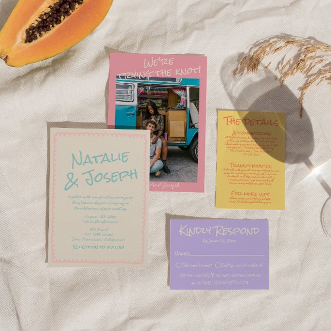 Invitation Colorful Pastel Hand Written Spring Photo Wedding  (Créateur téléchargé)