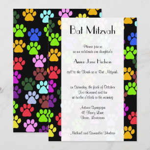 Invitation Colorful Paws, Paw Pattern, Dog Paws, Bat Mitzvah