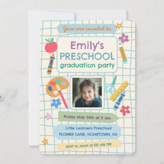 Invitation Colorful Preschool Graduation Photo Text