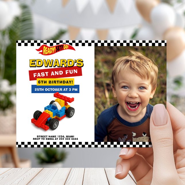 Invitation Colorful Race Car Kids Party (Créateur téléchargé)