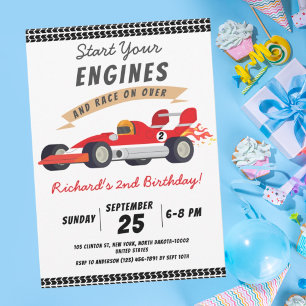Invitation Colorful Race Car Thème Anniversaire de enfant Fêt