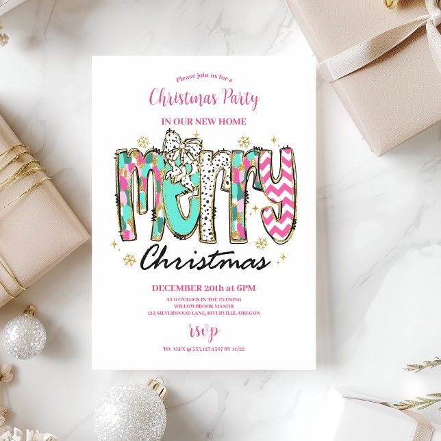 Invitation Colorful Retro  Merry Christmas (Créateur téléchargé)