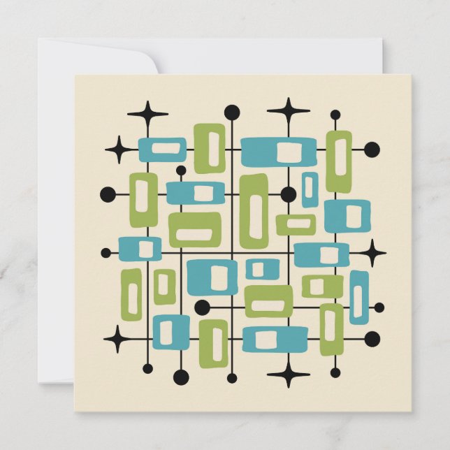 Invitation Colorful Retro Mid Century Modern Atomic Abstract (Devant)