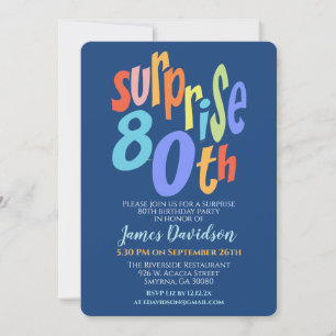 Invitation Colorful Surprise 80e anniversaire fête moderne