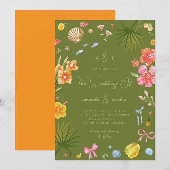 Invitation Colorful Tropical Island Whimsical Beach Wedding (Devant / Derrière)