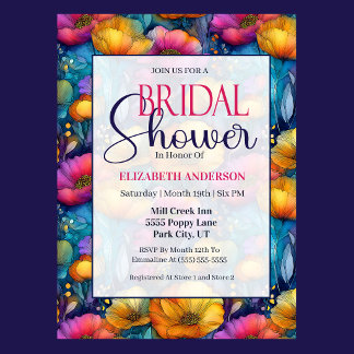 Invitation Colorful Vibrant Poppy Flower Bridal Shower