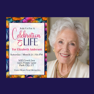 Invitation Colorful Vibrant Poppy Flower Celebration Of Life
