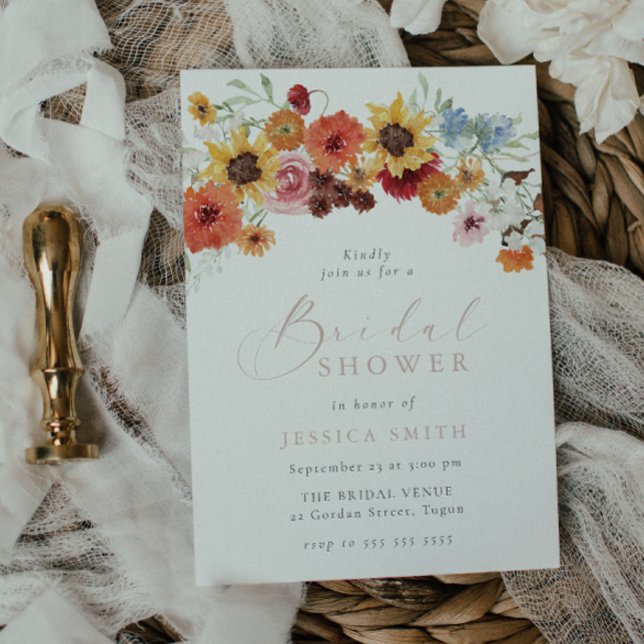 Invitation Colorful Watercolor Flowers Bridal Shower  (Créateur téléchargé)
