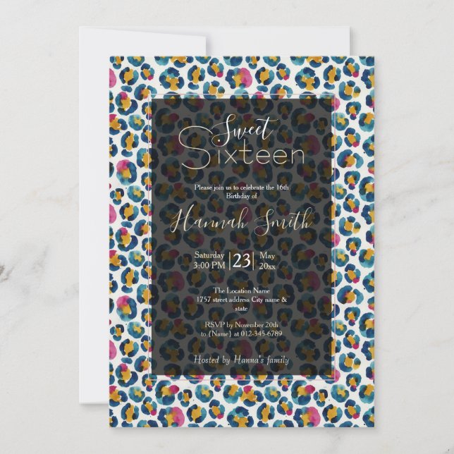 Invitation Colorful Watercolor Leopard Print Pattern (Devant)