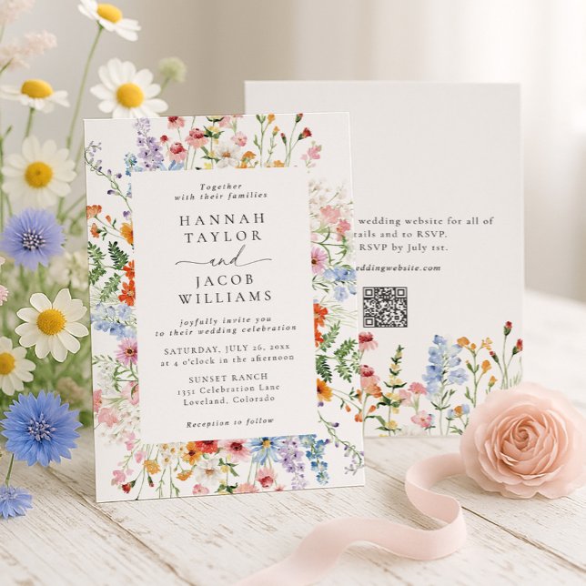 Invitation Colorful Wildflower Floral QR Code RSVP Wedding (Créateur téléchargé)