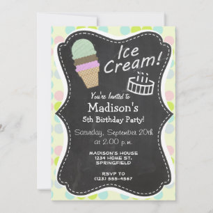 Invitation Coloris Pastel, Point Polka; Cône De Crème De Glac